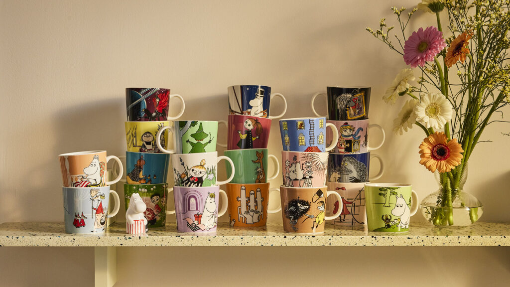 Moomin mugs on shelf