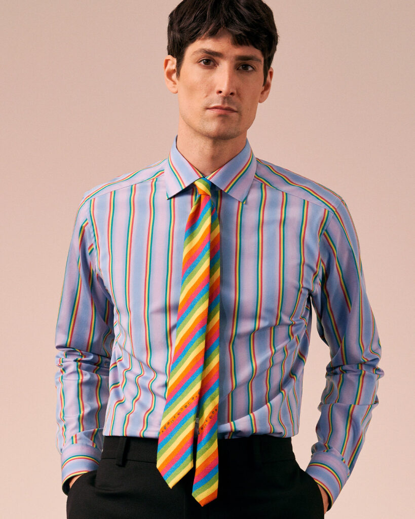 Man wearing striped Eton shirt