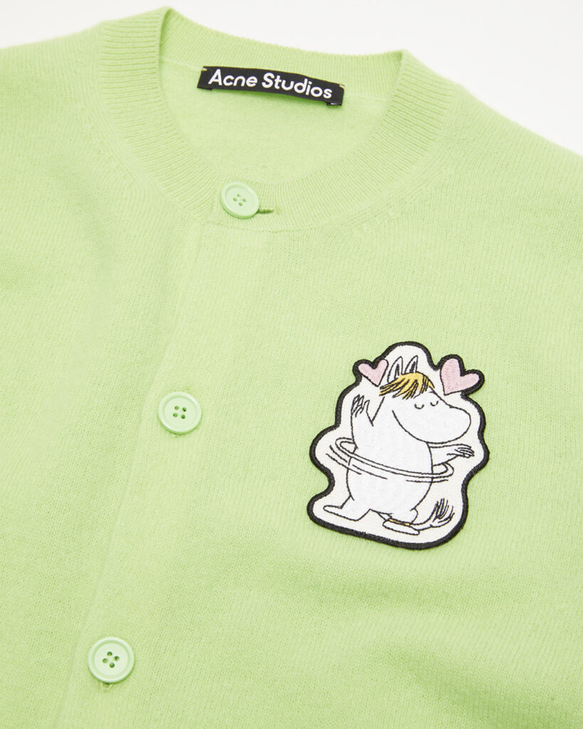 green cardigan with snorkmaiden embroidery