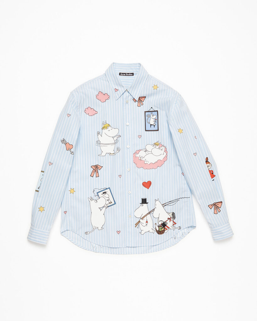 blue striped acne shirt moomin patches